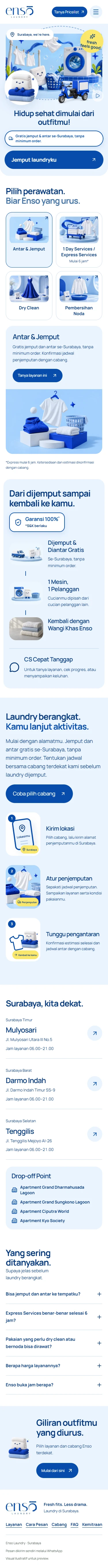 Enso mobile page detail with two-by-two service choices and a service panel below.