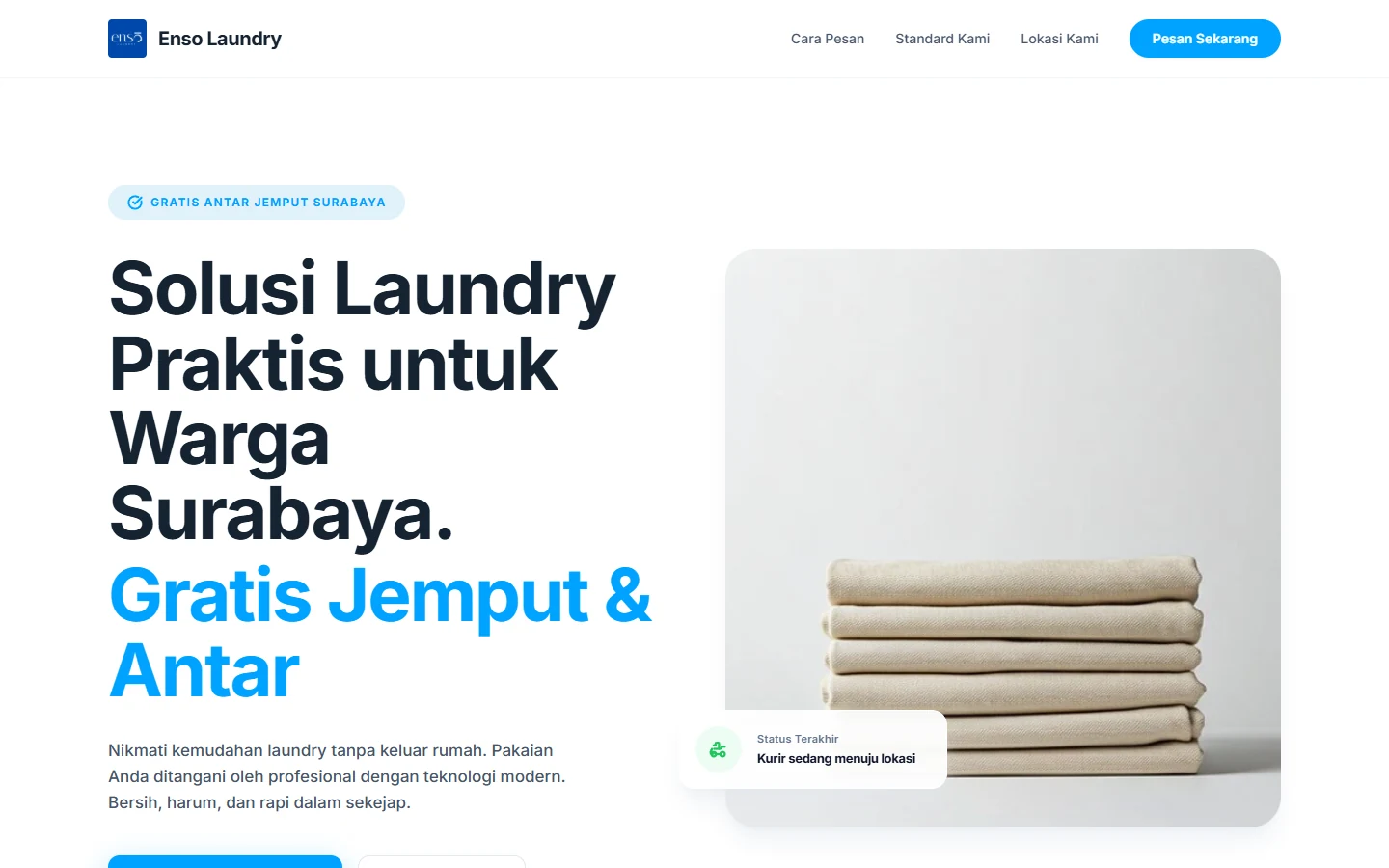 The previous Enso homepage, introducing laundry services for Surabaya residents.