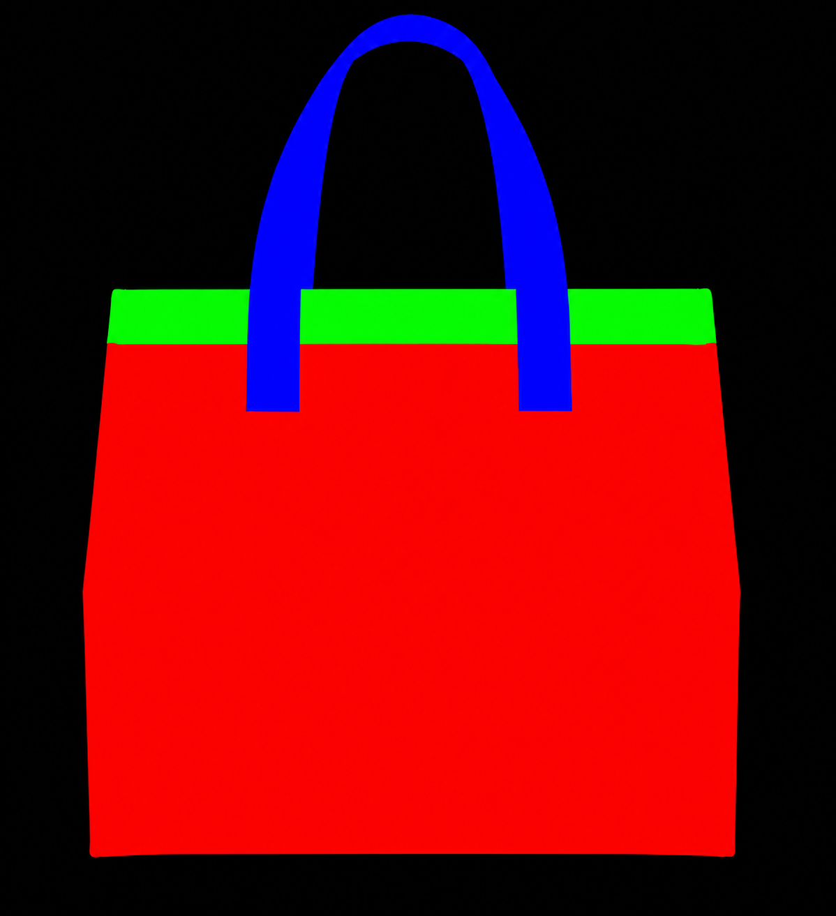 Thermal RGB technical map: red body, green top, blue handles, and black background.
