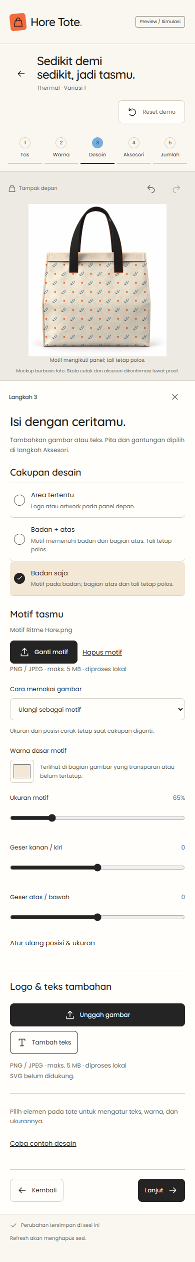 Thermal mobile editor with a body-only pattern, Cream top, and Ink handles.